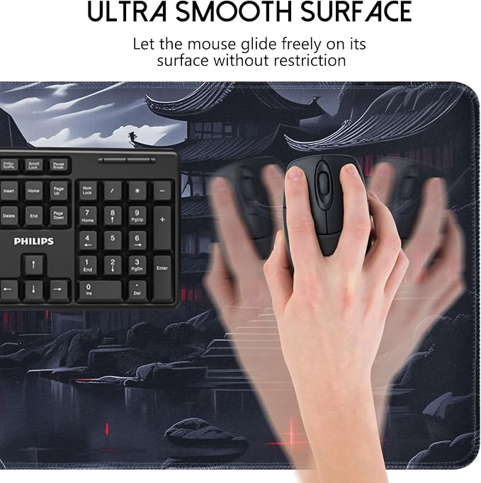 FreeNook Black Mouse Pad Gaming Keyboard Pad 35.4 x 15.7 in Computer Mouse Pad Anime Gaming Mousepad, Expanded Architecture Cool Desk Pad, Japanese Red Moon Large MousePads Suitable for Home Office - Image 6