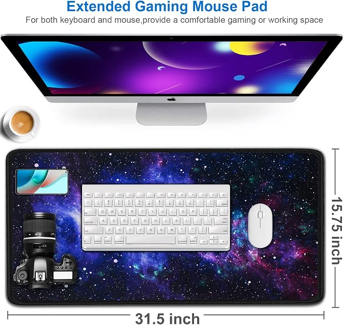 Large Mouse Pad, 31.5x15.7 inch Large Gaming Extended Computer Keyboard Mouse Mat, Water Resist Non-Slip Mousepad Rubber Base Long XXL Desk Mouse Pad for Work & Gaming, Office & Home - Image 2