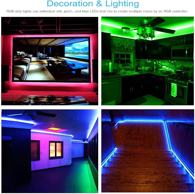 DAYBETTER LED Lights 65.6ft, 5050 RGB Led Strip Lights Flexible Color Changing Remote Control Led Light Strips, 2 Rolls of 32.8ft Led Lights for Bedroom, Living Room, Party Home Decor - Image 5