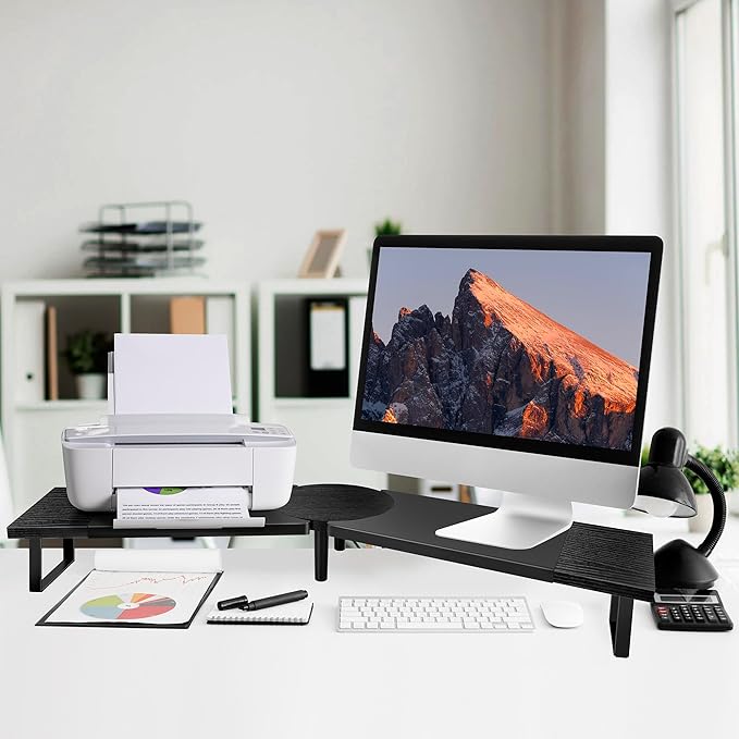 Across-Star Dual-Monitor Stand for Desk - Large Adjustable Length and Angle Riser for 2 Monitors, Double Computer Desktop Organizer, Shelf for TV, Laptop, Printer - Image 2