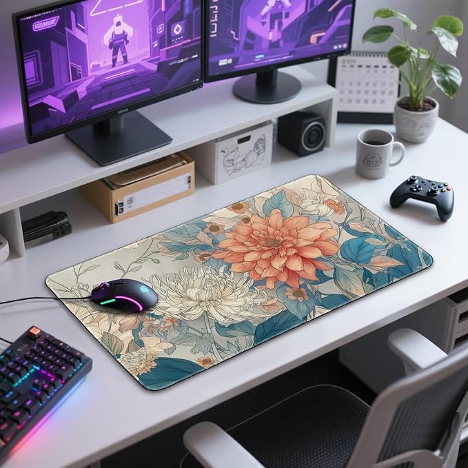 Japanese Floral Large Gaming Mouse Pad Desk Mat 31.5"x15.7" | Extended Mousepad, Non-Slip Rubber Base , Stitched Edges, for Computer/Laptop/Office/Home - Image 7
