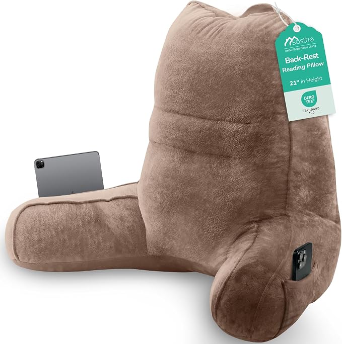 Sasttie Reading Pillow for Bed, Back Pillow for Sitting Up, Light Brown by SASTTIE