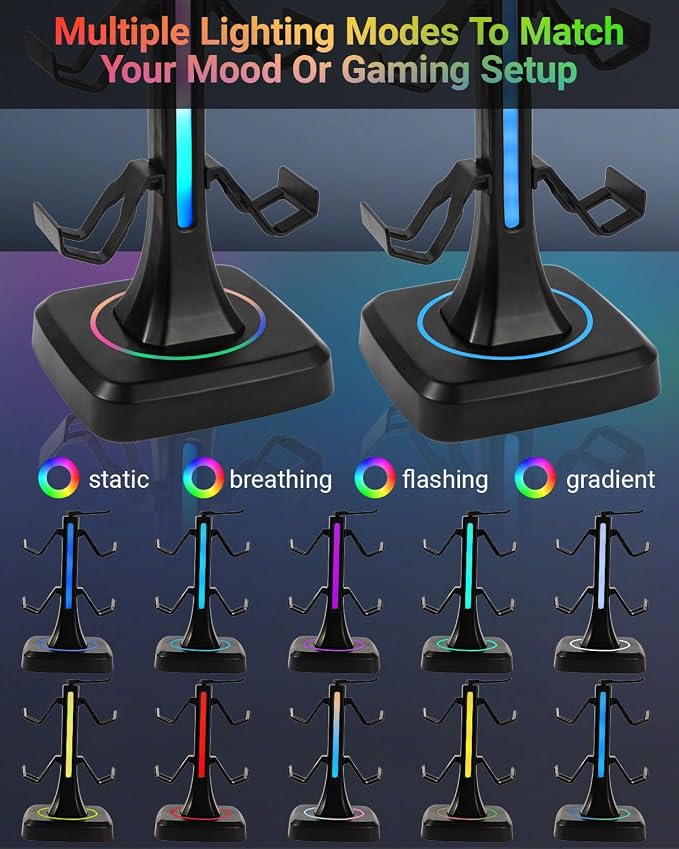 Controller Headset Stand for PS5, Xbox, Switch | 10 RGB light modes,Universal compatibility,360° rotatable headphone holder,Stable,Scratch protection,Easy assemble,Gamer gift - Image 3