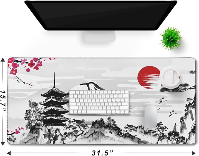 Japanese Landscape Large Mouse Pad Large Extended Mouse Pad | 31.5x15.7inch Big Computer Mousepad Waterproof Non-Slip Rubber Mice Pads Stitched Edges Home Office Gaming Work - Image 6
