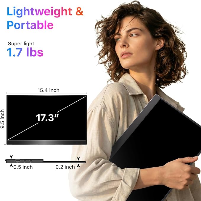 kksmart Portable Monitor for Laptop MacBook Surface PC Xbox PS5, Travel Monitor Second Screen for Laptop, HDMI USB-C VESA Compatible Built-in Speaker, 17.3 - Image 8