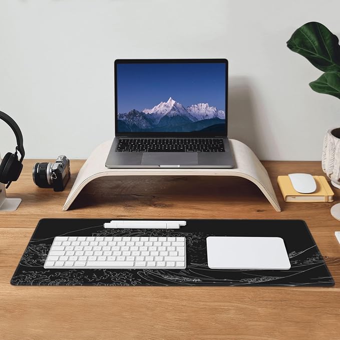 Extended Gaming Mouse Pad, Large Gaming Mouse Waterproof with Stitched Edges, Non-Slip Desktop Pad for Home and Office, Level Up Your 31.5x11.8 Inch… (Black Wave) - Image 8