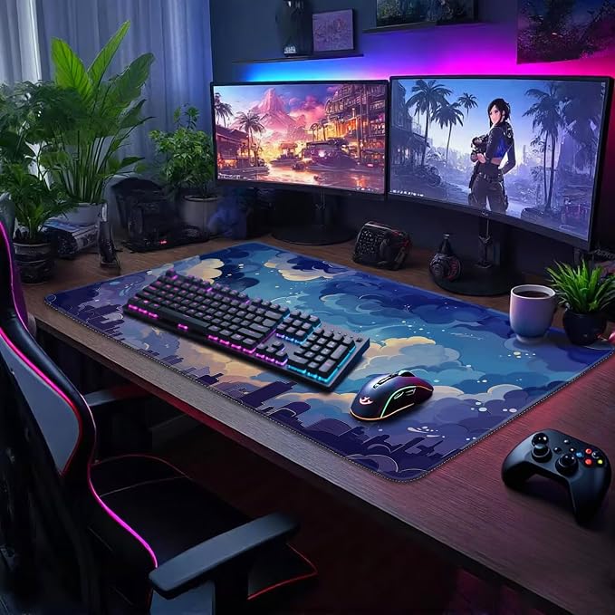 Blue Nebula Aesthetic Large Gaming Mouse Pad Desk Mat 31.5"x15.7" | Extended Mousepad, Non-Slip Rubber Base , Stitched Edges, for Computer/Laptop/Office/Home - Image 2