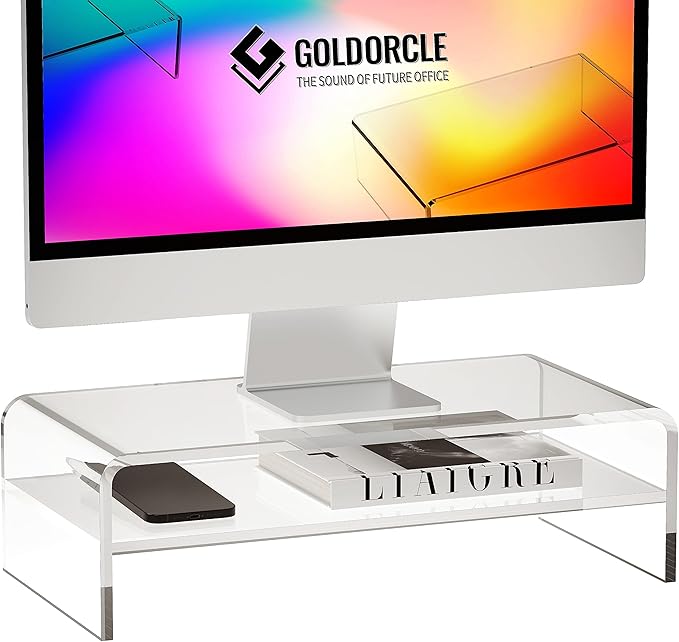 Acrylic Monitor Stand Riser Clear Computer Monitor Stand (Big) by GoldOrcle