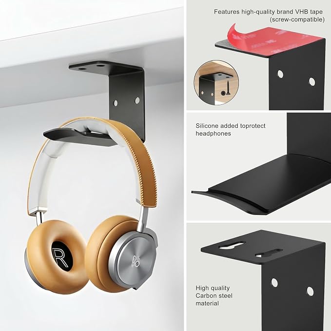 Heavyrain 2PCS Under Desk Headphone Hanger | Storage Hook Metal Desk Edge Hook Hanger with Clamp-On Design (Large) - Image 4
