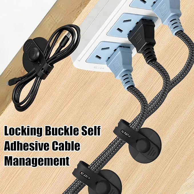 12Pcs Silicone Cable Straps, Self Adhesive Cable Management Under Desk, Reusable Cable Clip, Wire Organizers for Cords, Cord Holder for Home, Kitchen, Office, Bedroom, Car (Black) - Image 2