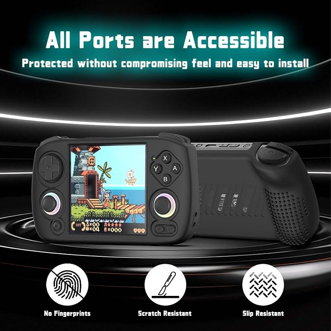 for Anbernic RG CubeXX Silicone Case, Soft Protective Cover Case for RG Cube XX, Drop & Scratch Resistant Washable for RGcubeXX Retro Handheld Game Console Accessories with Lanyard (Black) - Image 3