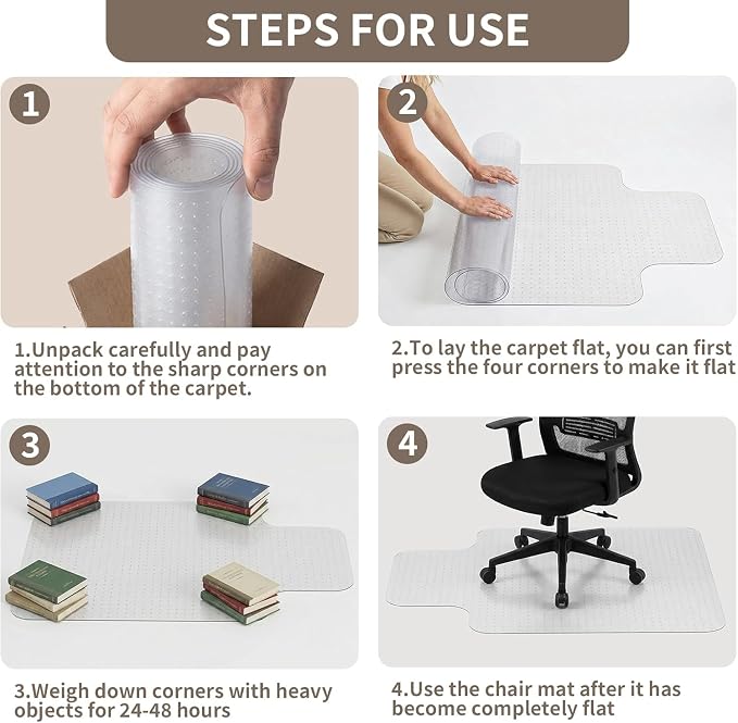Office Chair Mat for Low Pile Carpet, 36"x48" Clear Smooth Glide with Lip | Non-Slip Studded Backing, Smooth Glide,Heavy-Duty Clear Plastic, Extended Lip –Carpet Protector for Office, Desk, Gaming - Image 8