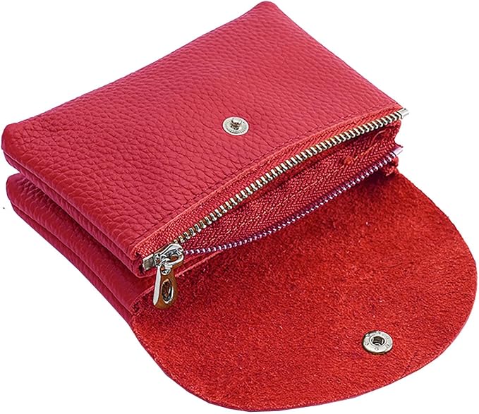 Genuine Leather Mini Change Wallet, Multifunction Zipper Pocket Key Credit Card Headset Lipstick Organizer (Red) by Unknown