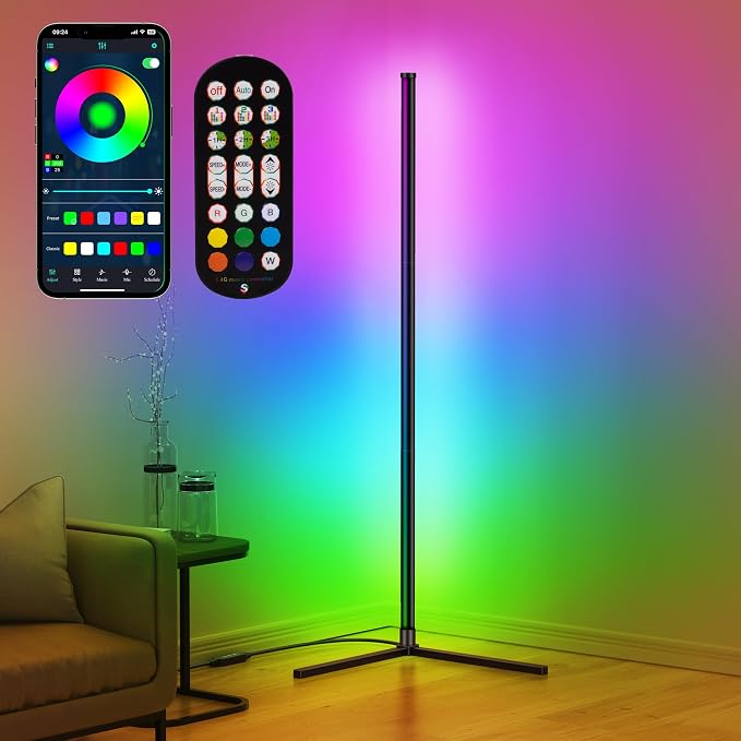 RIYO LED Corner Floor Lamp RGB Color Changing Standing Lamp App Remote Sync by RIYO