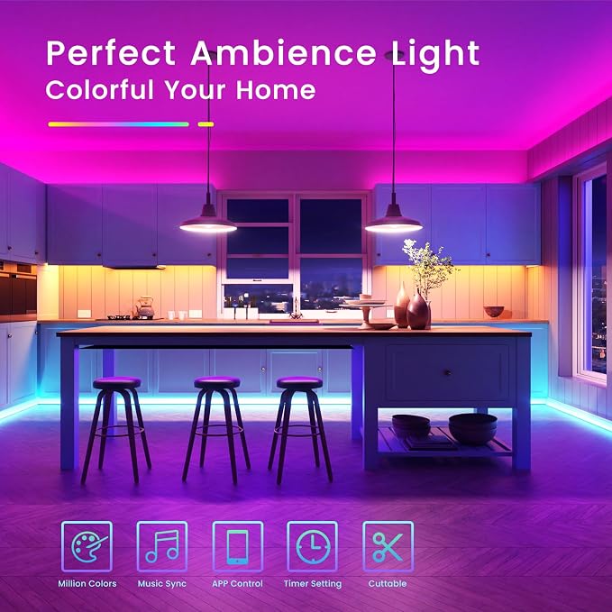 TJOY 50ft Bluetooth LED Strip Lights, Music Sync 5050 LED Light Strip RGB Color Changing LED Lights Strip with Phone Remote, LED Lights for Bedroom Kitchen TV Party TIKTOK DIY (APP+Remote +Mic) - Image 2