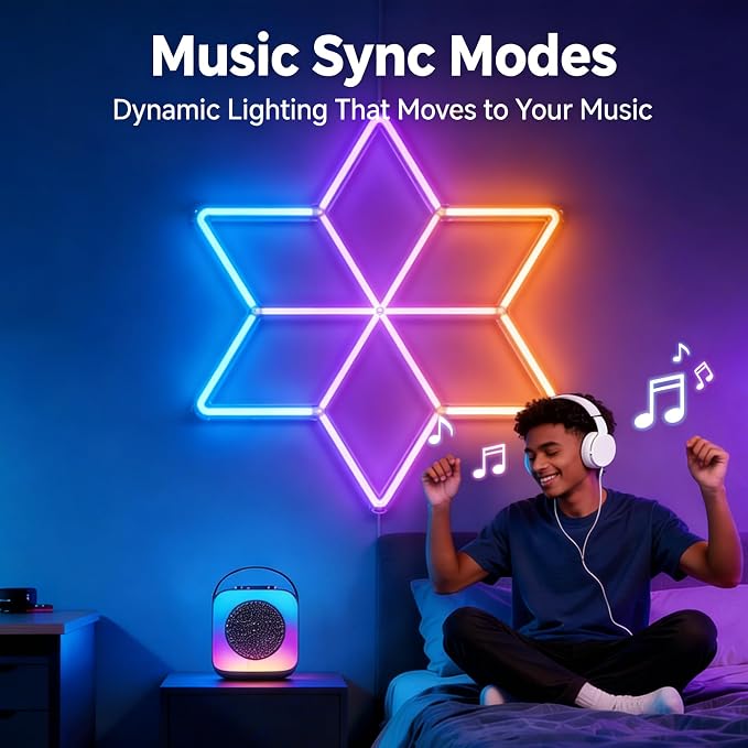 RGB Hexagon Lights with App & Remote Control, Snowflake LED Honeycomb Lights for Gym, Game Room, Club, Bar Party Decor with Multi-Color Modes, Dimmable and Speed Adjustable RGB Wall Light - Image 3