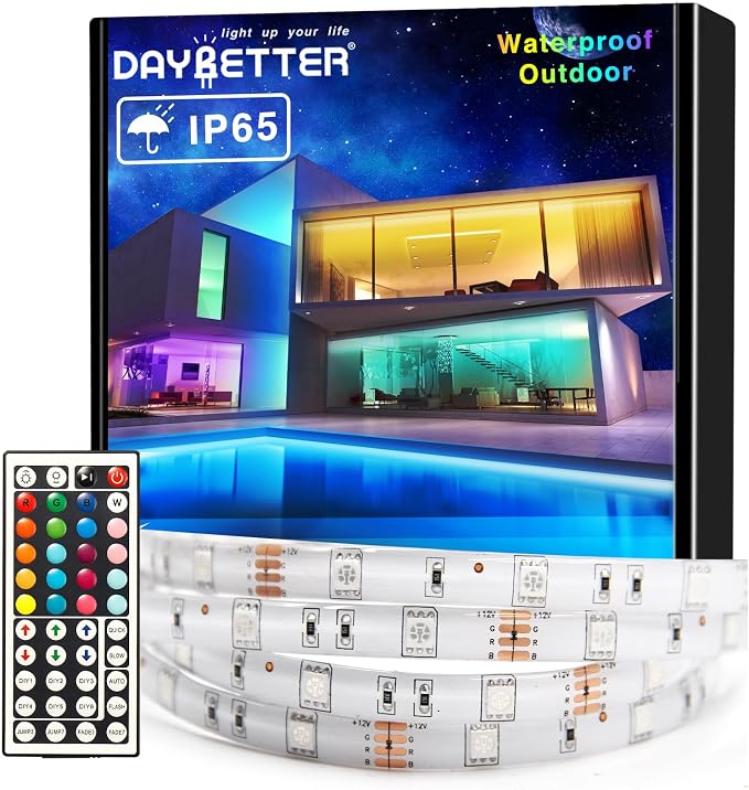 DAYBETTER Waterproof Led Lights for Bedroom, 32.8ft (2 Rolls of 16.4ft) Led Strip Lights, 300 LEDs Color Changing RGB 44 Keys Remote Controller, 12v for Outdoor Room Home Party Christmas Decoration by DAYBETTER