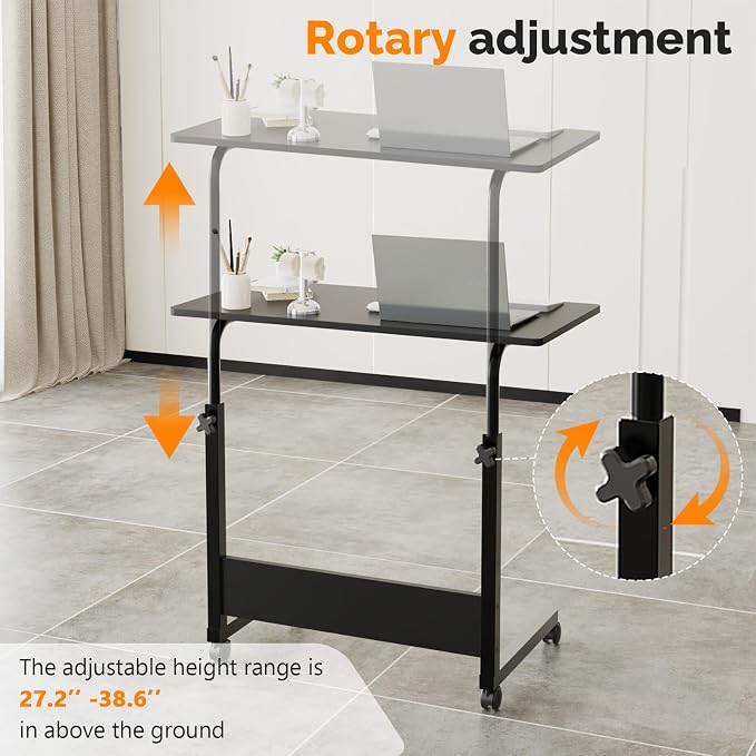 FCH Portable Computer Workstation, Standing Desk Adjustable Height, Small Computer Desk w/Rolling, Sit Stand Laptop Desk TV Tray for Bed Sofa Hospital Reading Eating,Black, 31.5" - Image 7