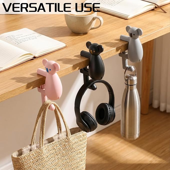 Bear-Shaped Purse Hook for Table 3 Pieces - Under-Table Handbag Hanger, Desk Side Hook, Detachable Bag Holder and Headphone Stand, Space Saving Desk Organizer - Image 2