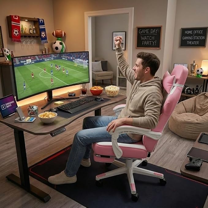 Big and Tall Gaming Chair for Adults, 330lbs Heavy Duty Computer Chair with Footrest & Massage Lumbar Support, Wide Seat High Back Reclining Desk Chair, 360° Swivel, Pink - Image 9