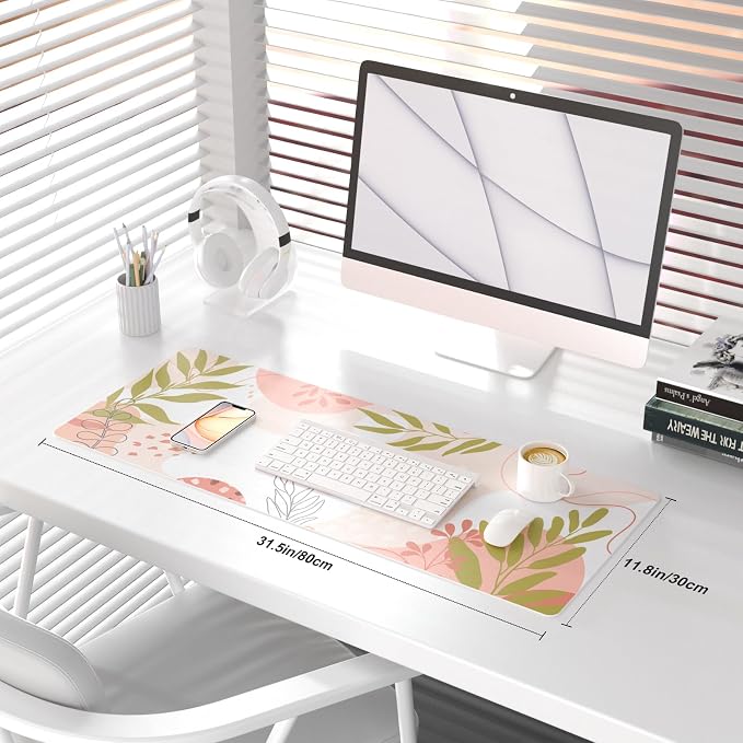 QiyI PU Leather Large Mouse Pad, 31.5" x 11.8", Minimalist Pink | Desk Décor Accessories, Extended Size, Waterproof & Easy to Clean, Smooth Surface, Non Slip Desk Organization - Image 2