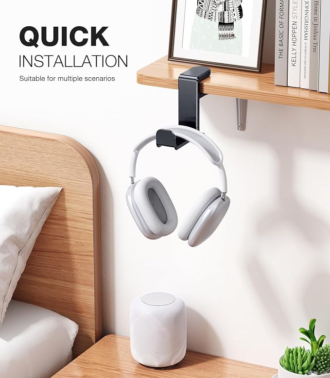 Coolpow Gaming Headphone Stand for Desk【360°Rotating】PC Headset Holder for Desk Hook Mount, Headset Stand Holder Clip Under Desk Headphone Hanger for Airpods Max, HyperX, Sennheiser All Headphone Size - Image 8