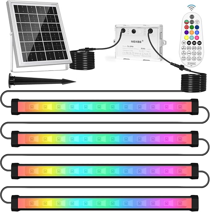 MEIKEE Solar RGBW LED Wall Washer Light 4 in 1, IP66 Waterproof Color Changing Solar Wall Strip Lights Bar with Remote, Flood Light for Outdoor Indoor Halloween Christmas Stage Lighting by MEIKEE