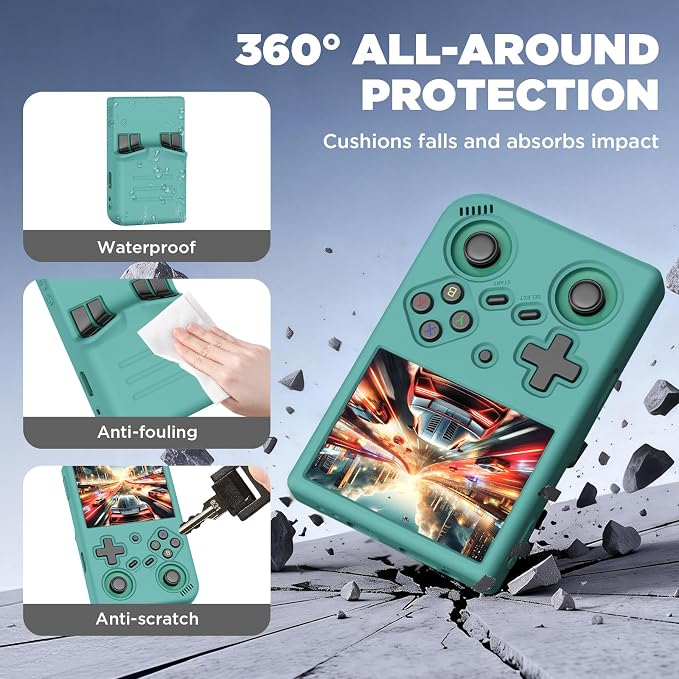 for Anbernic RG35XX Pro Retro Handheld Game Console Case, Soft Silicone Protective Cover with Waterproof, Dustproof & Shockproof, Protective Case with Lanyard, Compatible with RG35XX Pro (Pine Green) - Image 4