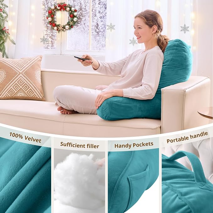 Sasttie Reading Pillow for Bed, Back Pillow for Sitting Up, Teal Blue - Image 5