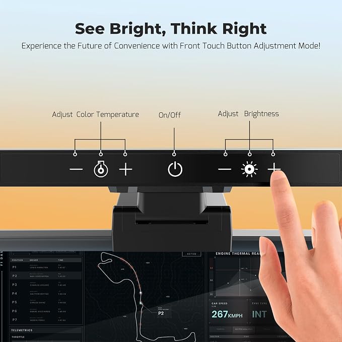 Monitor Light Bar, Computer Monitor Lamp, Memory Stepless Dimming Touch Control Screen Light Bar, 5 Color Temperatures, USB Powered LED Reading Desk Lamps for Home/Office/Game - Image 3