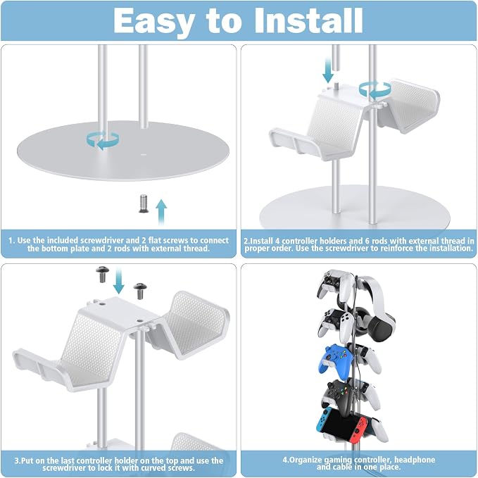 Kytok Gamer Gifts, Headset Stand 5 Tiers with Cable Organizer, Controller Stand Compatible with PS5/Xbox/Nintendo Switch/PS Portal/PS4, Headset Holder & Controller Holder for 10 Packs Controller - Image 4