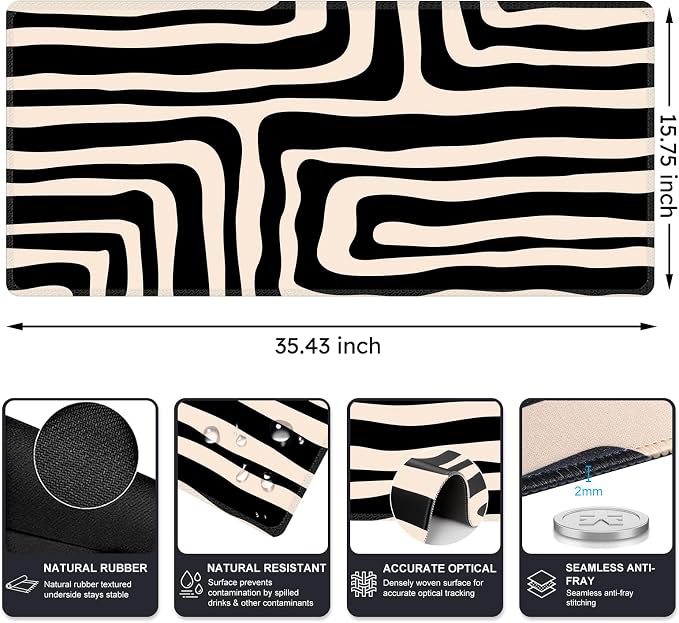 iCasso Gaming Mouse Pad (35.4x15.7 in), Keyboard Mouse Mat for Work, Curve | Large Stable Rubber Base Mousepad with Stitched Edges, Game, Office, Home - Image 2