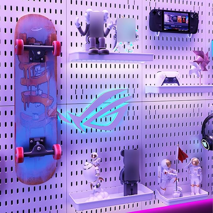 Gaming Pinboard, Desk Wall Organizer,Modular Wall Shelving For Gaming Rooms,White Plastic Desk Mounting Board,No-Drill Storage Rack For Gaming Rooms,Kitchens(47.2x11.8in) - Image 2