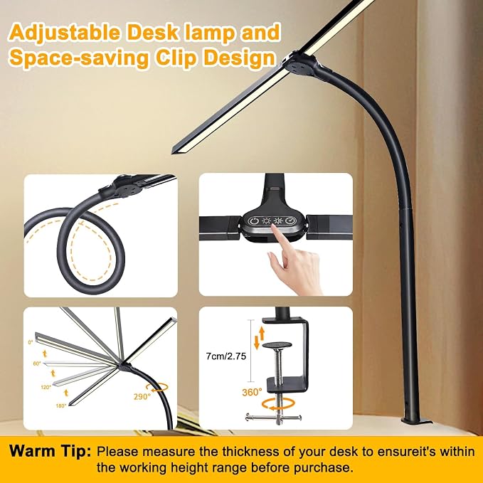 Double Head LED Desk Lamp for Office - Eye Caring Lamp with Clamp - Image 3