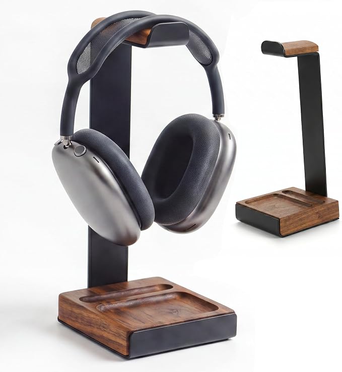 COREMINDED Universal Headphone Stand for Desk, Walnut Wood Headset Holder | Fits All Headphones incl AirPods Max, Heavy Duty Solid Wood, Sturdy & Stable, Gaming Headset Organizer, Gift Ready Box by COREMINDED
