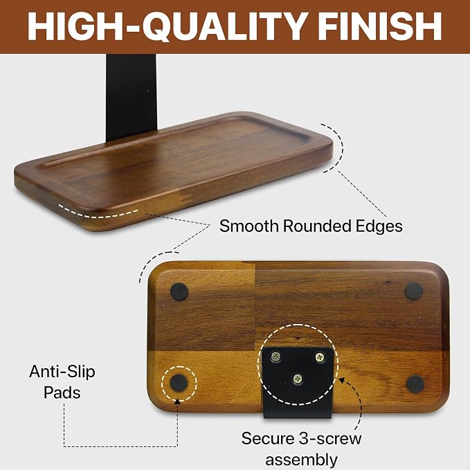 Gift for Men Headphone Stand with Storage Base, Stylish Headset Holder Gamer Gifts for Gaming & Desk to Keep Accessories Organized, Unique Gifts for Teenage Boy Brother on Birthday (Brown Wood) - Image 7