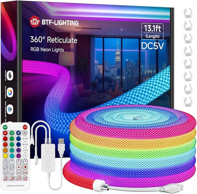 BTF-LIGHTING 13.1FT WS2812B IC RGB Addressable Neon Rope Strip Kit DC5V by BTF-LIGHTING