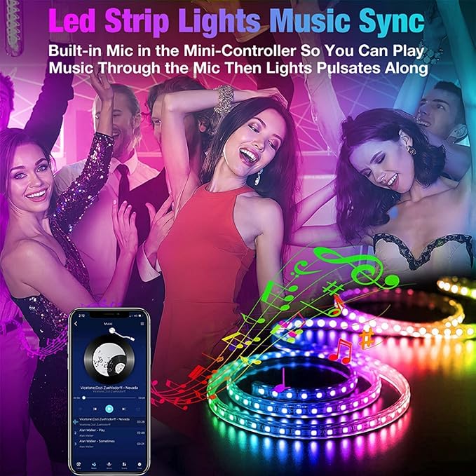 REEMEER Led Lights 100ft Smart APP Control Music Sync Strip Lights RGB Color Changing Strips with Remote, for Bedroom Kitchen and Party - Image 3