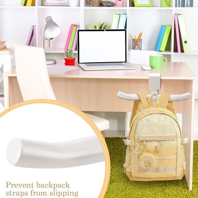 Geelin Bag Hook for Desk Table Heavy-Duty Backpack Hanger Clamp On Purse Holder Adjustable Under Desk Bag Hook for Headphones Handbag Hanger for Classroom Dorm Back to School (White) - Image 4