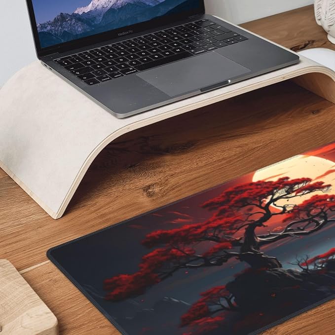 Darkness Red Moon Desk Mat Japanese Mouse Pad, Large Japanese Desk Mat, XL Anime Gaming Keyboard Mat, Non-Slip Rubber Base, Big Extended Desk Protector for Home Office, 31.5”x11.8” - Image 8