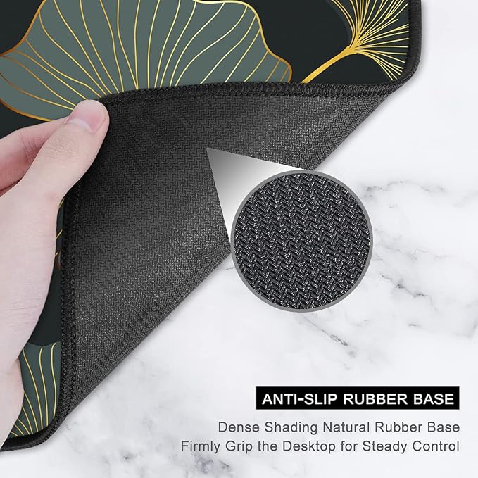 Auhoahsil Extended Mouse Pad, XXL Gaming Mouse Pads, Large Big Mousepad Laptop Computer Keyboard Mat Desk Pad with Non-Slip Base Stitched Edge for Gaming Office, 35.5 x 15.7 inch, Gold Line Leaves - Image 4