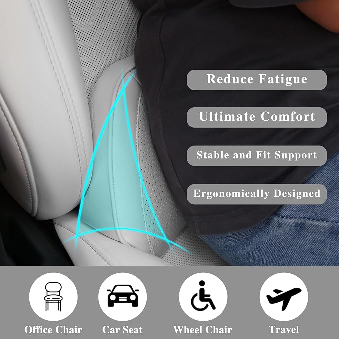 Car Lumbar Support Pillow for Driving Seat, White, 1 Pack | Leather Memory Foam Lumbar Cushion for Lower Back Pain Relief, Universal Back Support for Driving, Home & Office Chairs - Image 6