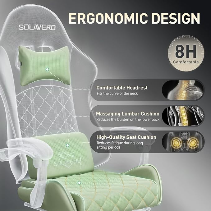 HLDIRECT Massage Recliner Gaming Chair with Footrest for Adults, Green | 300lbs Capacity, Ergonomic Office Computer Chair, Lumbar Support, Breathable Fabric, Headrest, 360° Swivel, Metal Frame - Image 7