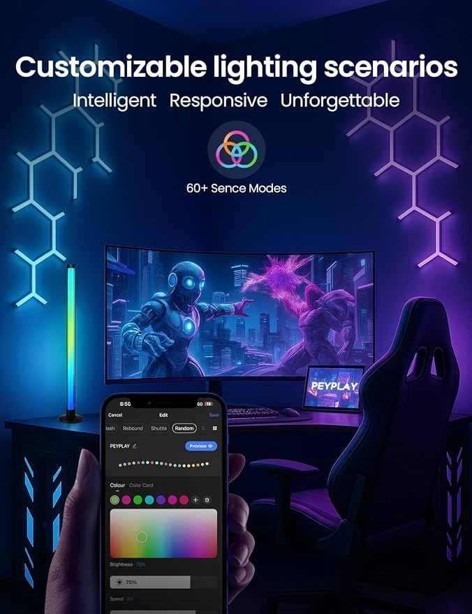 RGB+IC Ambient LED Light Bars for Gaming Room, PC, and Home Décor, USB Powered Mood Lighting with Music Sync, Alexa, App & Voice Control, Adjustable Brightness, DIY Effects - Image 2