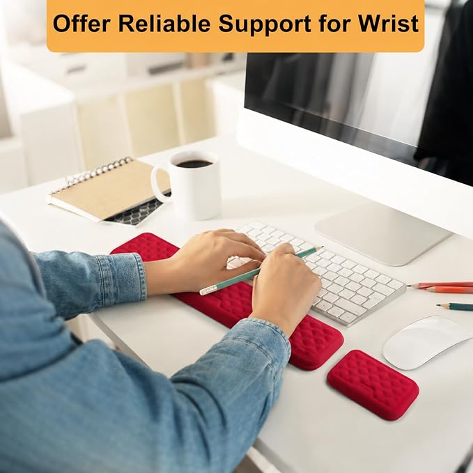 Keyboard Wrist Rest Mouse Wrist Support, Memory Foam Wrist Rest Pad for Computer Laptop, Ergonomic Wrist Cushion Support for Typing Pain Relief, Gaming Home Office, Red - Image 6