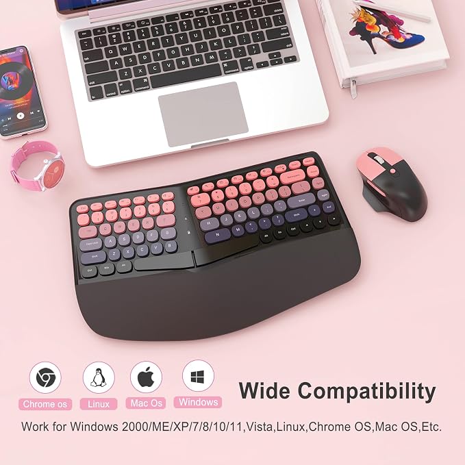 Ergonomic Wireless Keyboard Mouse, Mechanical Gaming Set with Wrist Rest - Image 8