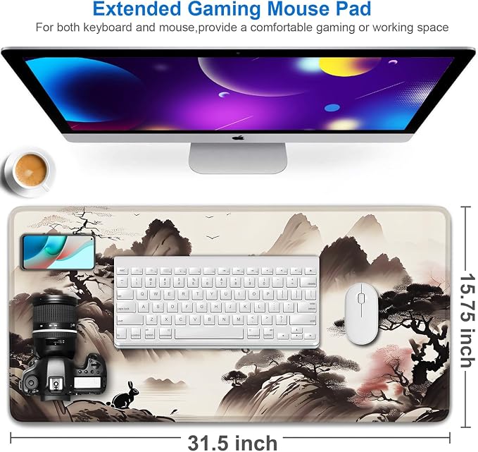 Mousepad, 31.5x15.7 inch Large Extended Gaming Computer Keyboard Mouse Mat, Water Resist Non-Slip Mousepad Rubber Base Long XXL Mouse Pad for Work & Gaming, Office & Home, Landscape Painting - Image 2