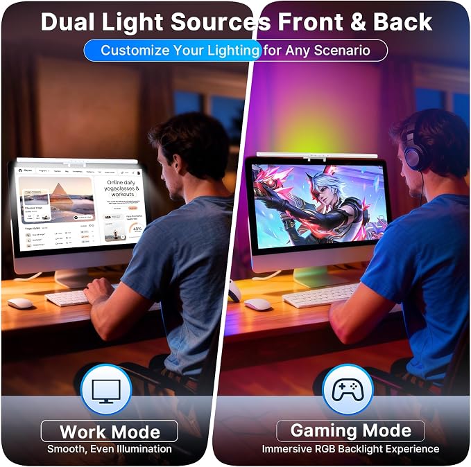 Syrinx Monitor Light Bar for Home Office & Gaming, Eye-Caring Computer Monitor Lamp, No Glare Screen Light, CRI95+, Stepless Brightness & Color Temp Adjustment, USB Powered, for Flat & Curved Monitors - Image 5