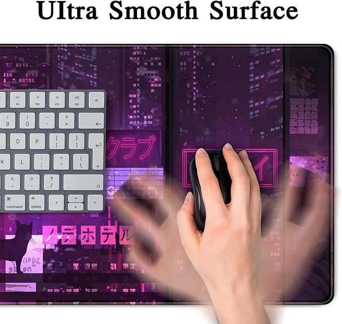 Purple Gaming Mousepad Japanese Desk Mat XXL Extended Anime Cool Large Mouse Pad Keyboard Mouse Mat Desk Pad for Computer Laptop Gamers 31.5''X15.7'' Non-Slip Rubber Base with Stitched Edges - Image 5