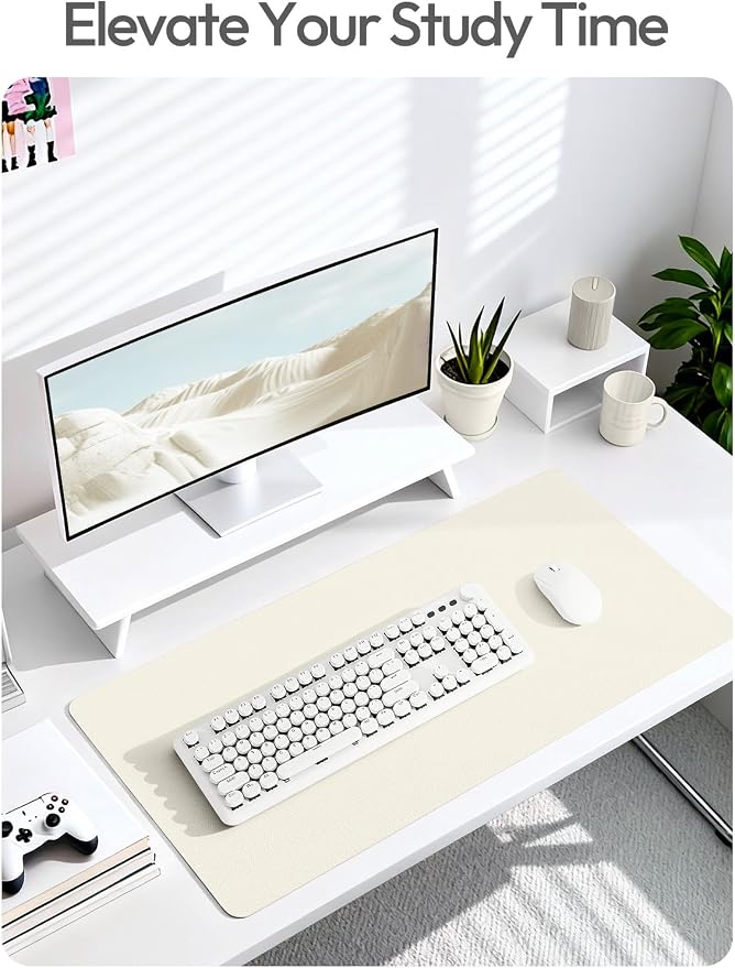YSAGi Leather Desk Pad Protector, Office Desk Mat, Large Mouse Pad, Non-Slip PU Leather Desk Blotter, Laptop Desk Pad, Waterproof Desk Writing Pad for Office and Home (Cream, 23.6" x 13.8") - Image 6